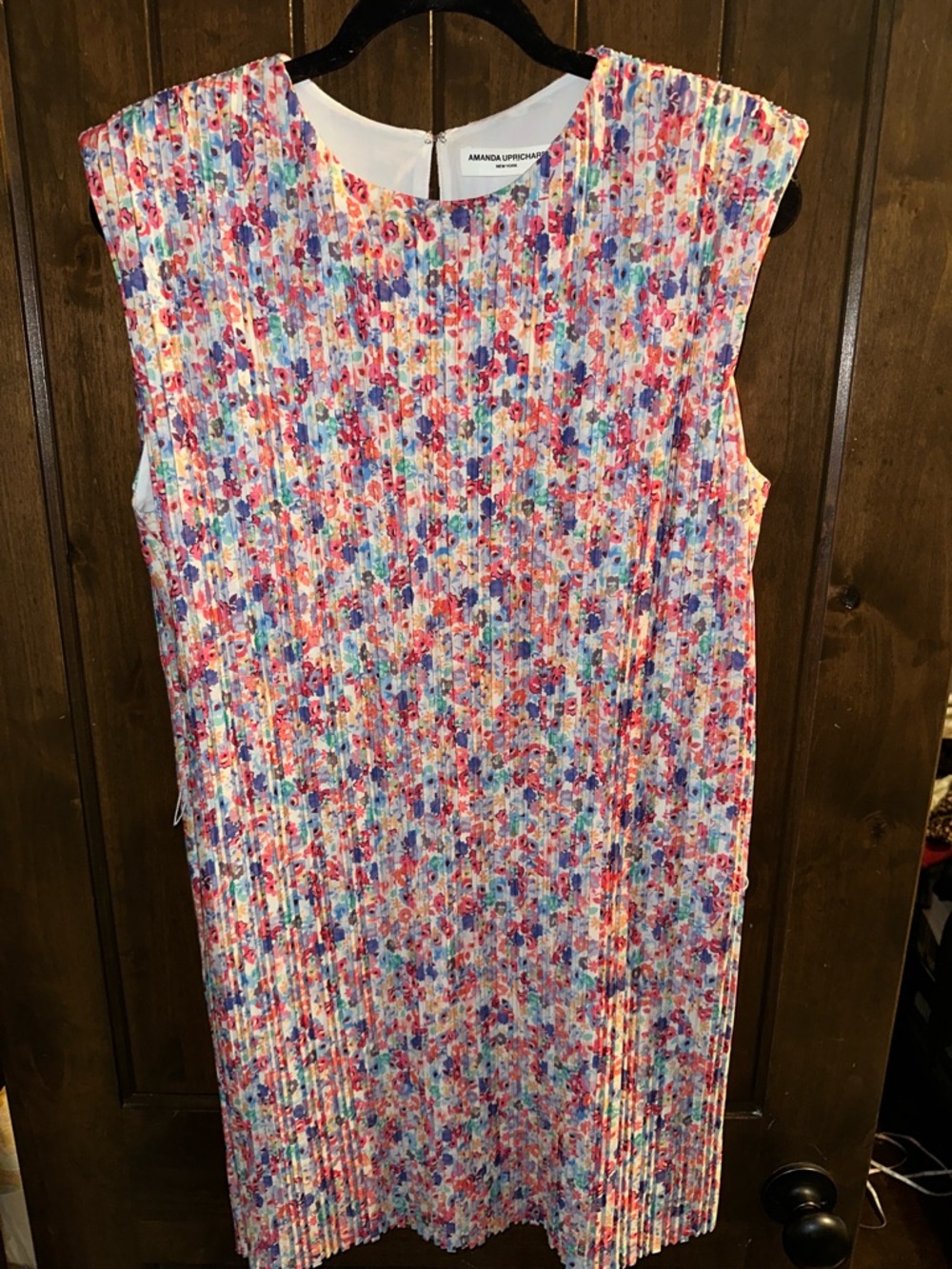 Amanda Uprichard Floral Pleated Mini Dress in White, Pink, Blue - Picture 5 of 9